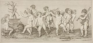 E282 Two Cupids Play Music and Cupid and Psyche Dancing with Seven other Children