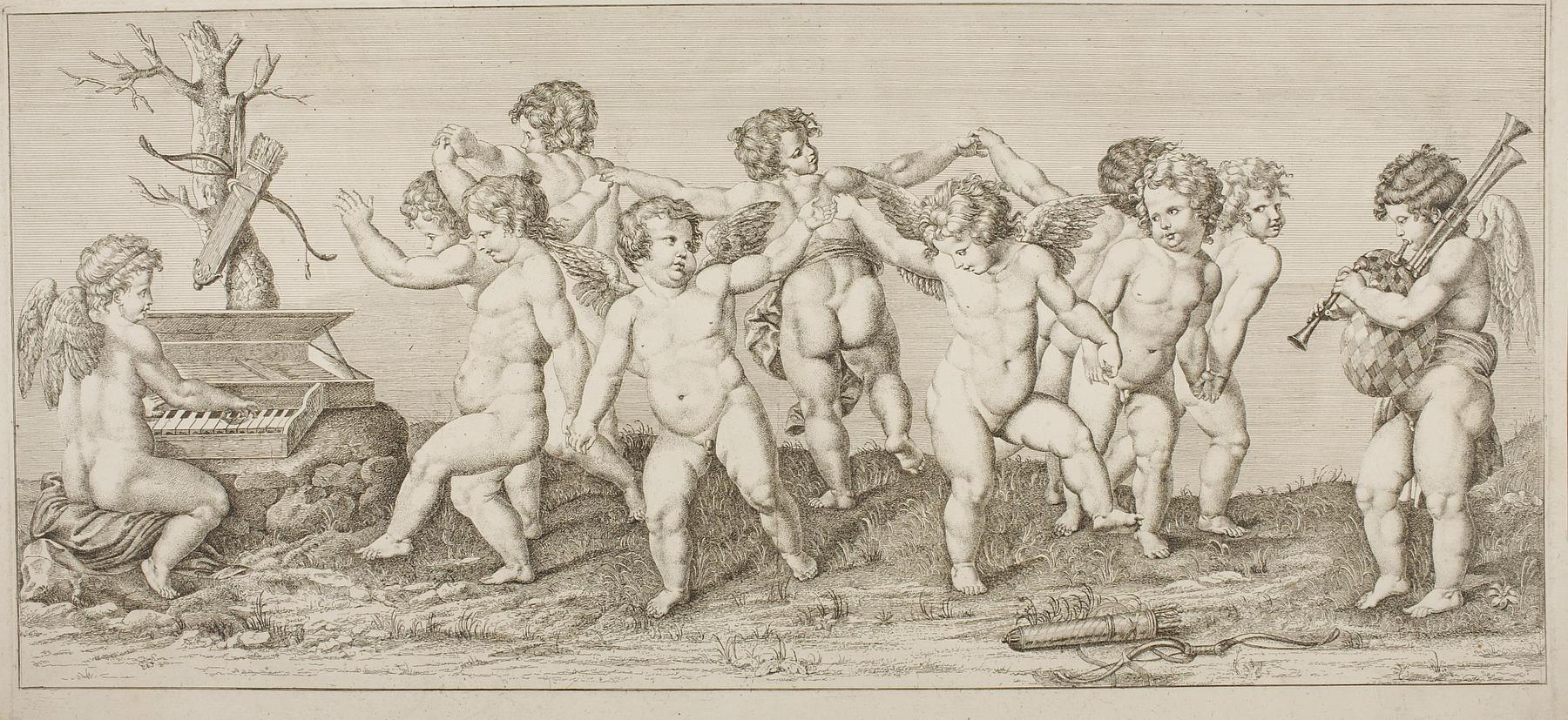 Two Cupids Play Music and Cupid and Psyche Dancing with Seven other Children, E282