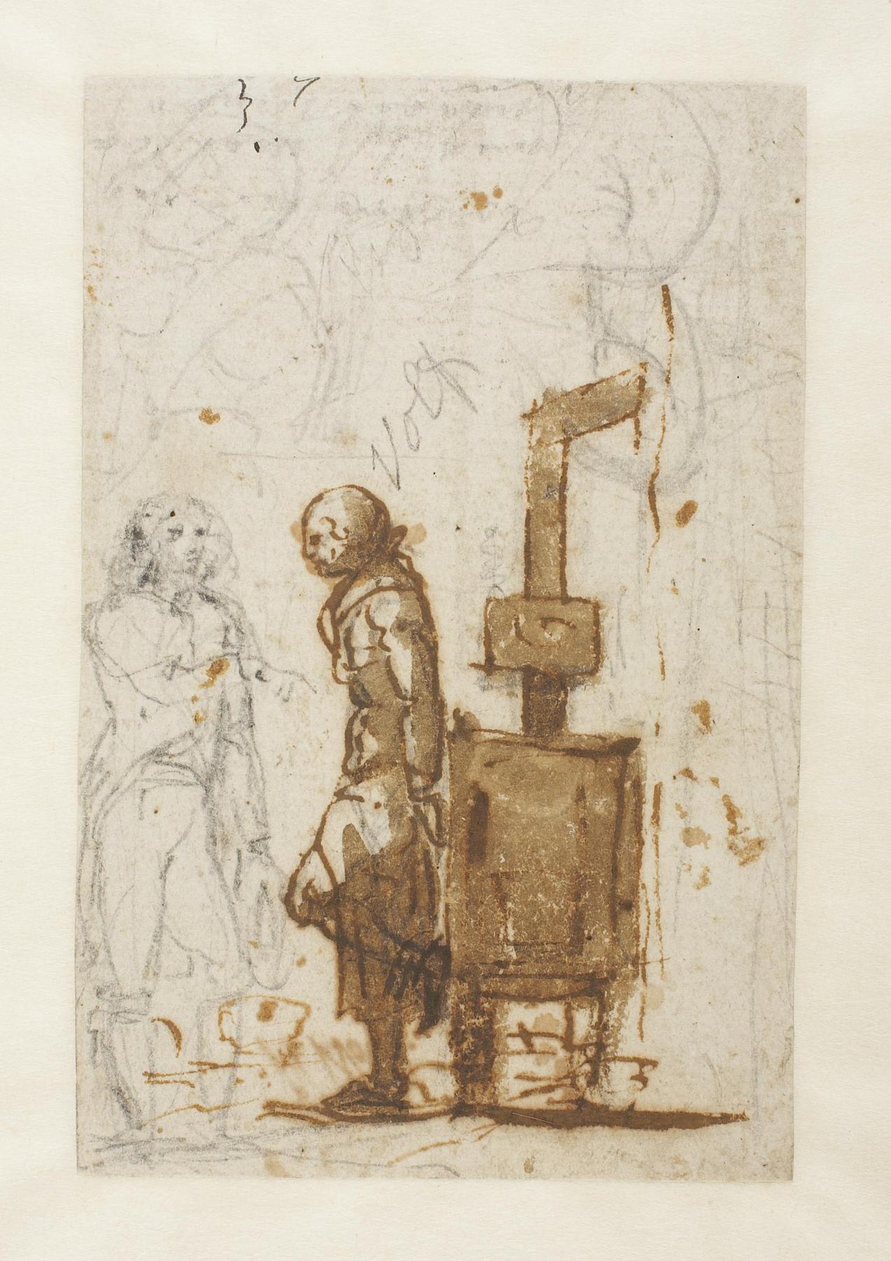 A Man warming himself by a Stove, D1001