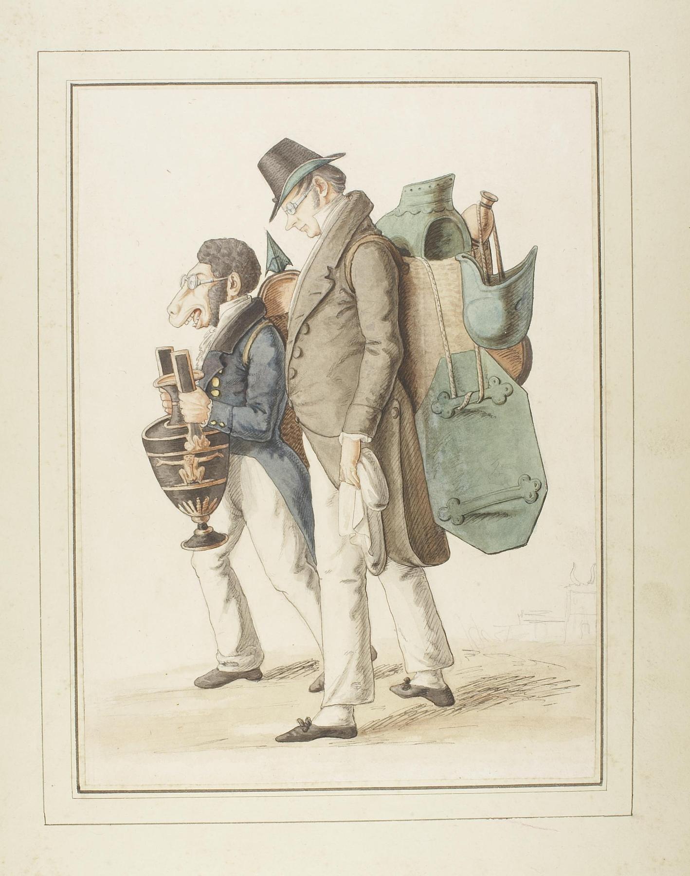 Caricature of the archeologist Wilhelm Dorow and the Swedish Count Nils Gustav Palin(?), D1005