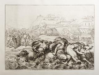 E943,25 Clelia fugge dal Campo degli Etruschi, passando coraggiosa il Tevere, alla testa delle sue Compagne