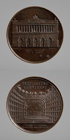 F38 Medal obverse: The San Carlo opera house in Naples. Medal reverse: Interior of the San Carlo opera house in Naples