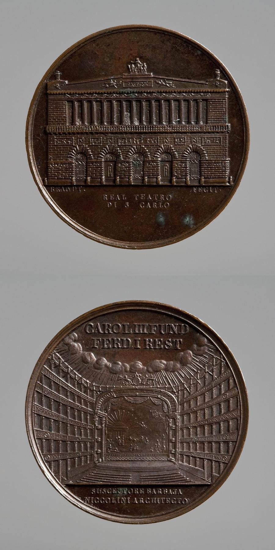 Medal obverse: The San Carlo opera house in Naples. Medal reverse: Interior of the San Carlo opera house in Naples, F38