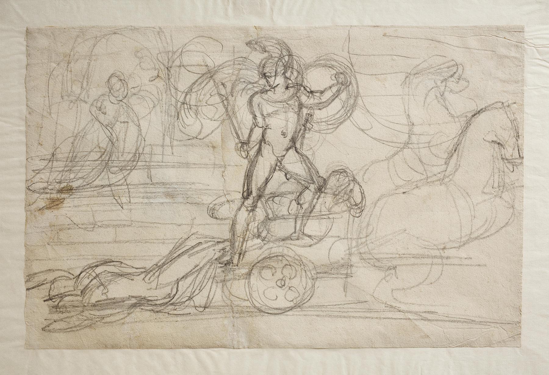 Achilles Drags Hector's Body Behind His Chariot. Paolo and Francesca (?), C26r