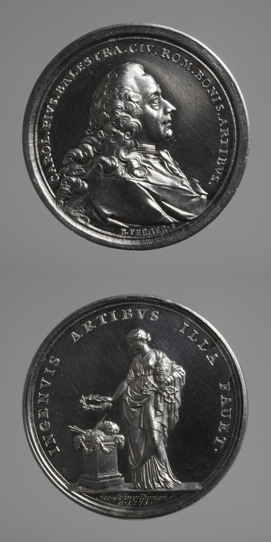 Medal obverse: The architect Carlo Pio Balestra. Medal reverse: The Papacy holding a laurel wreath above an altar with attributes of the arts, F31