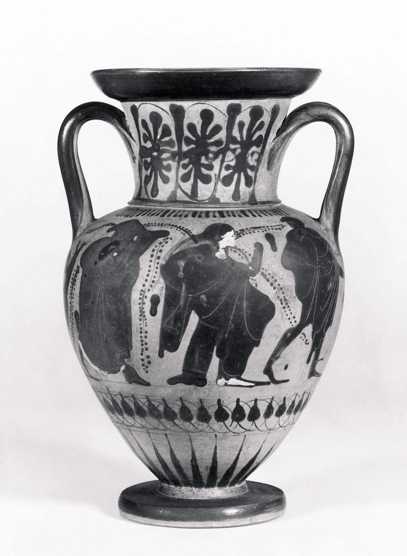 Amfora med Ariadne, Theseus og Dionysos (?) (A) og Ajax og Achilleus (B), H512