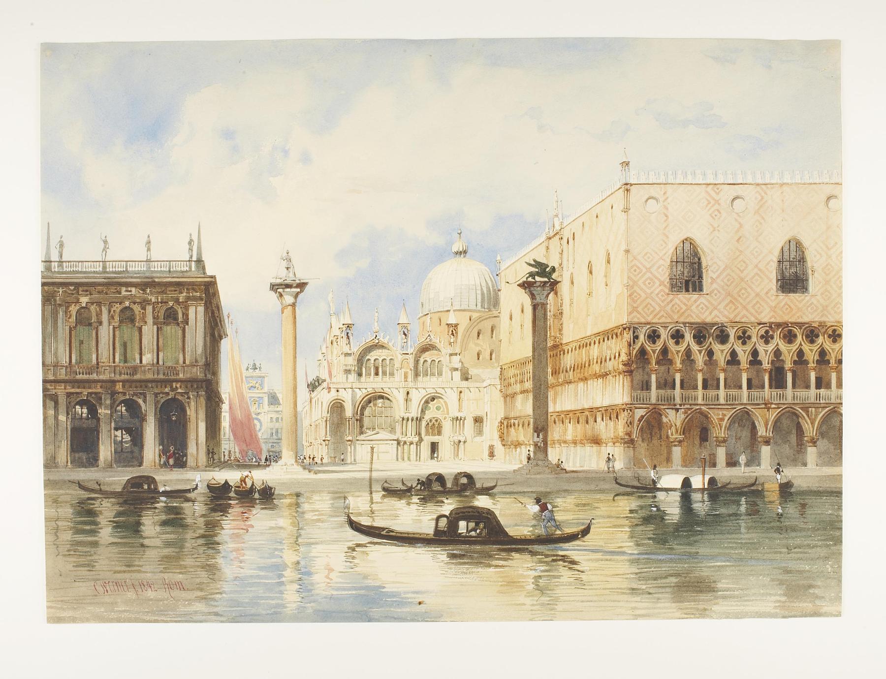 Piazetta San Marco i Venedig med Dogepaladset og Markuskirken, D787