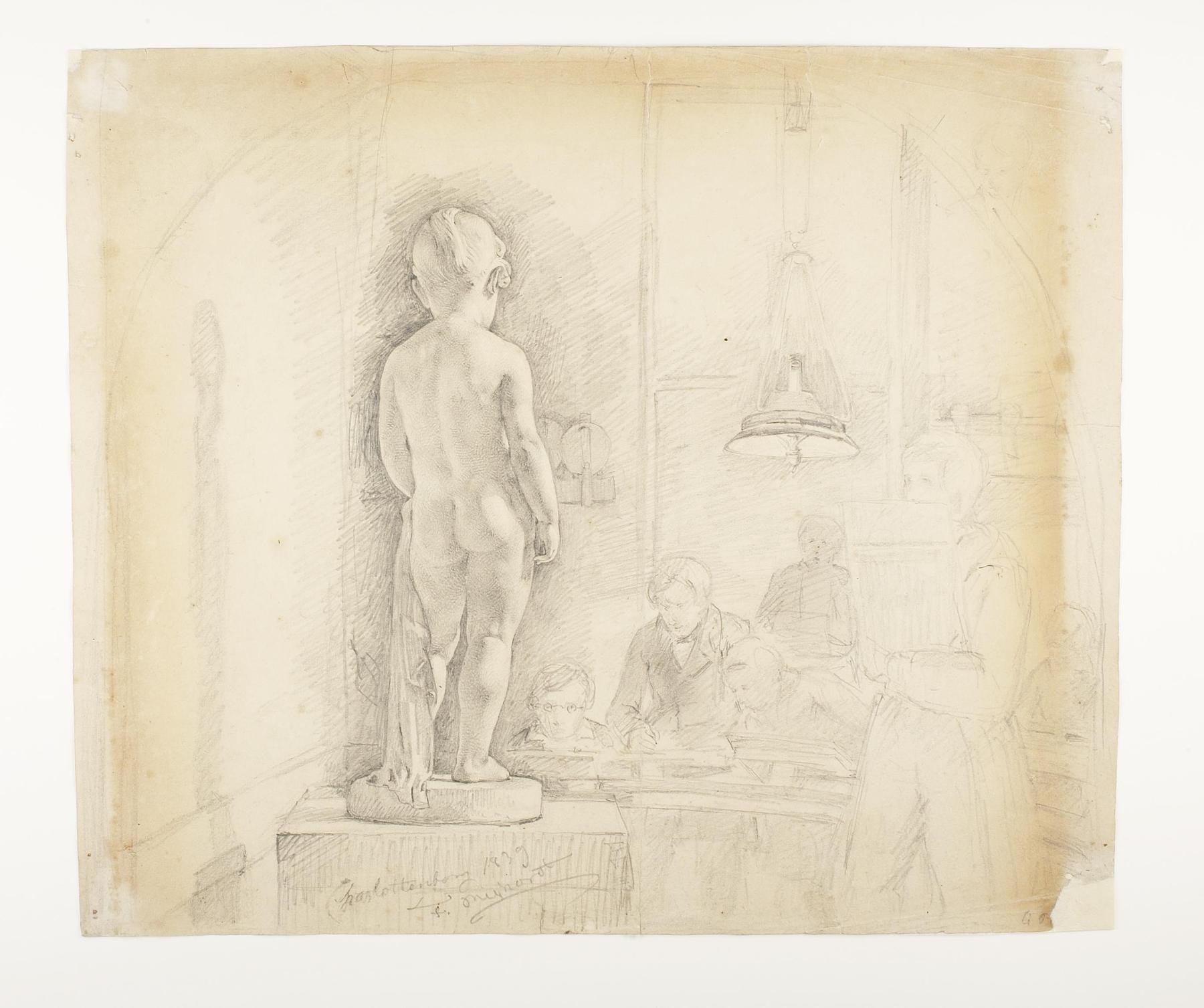 Pupils from the Royal Academy of Fine Arts in Copenhagen Draw after Thorvaldsen's Statue of Georgiana Elizabeth Russel, D1840