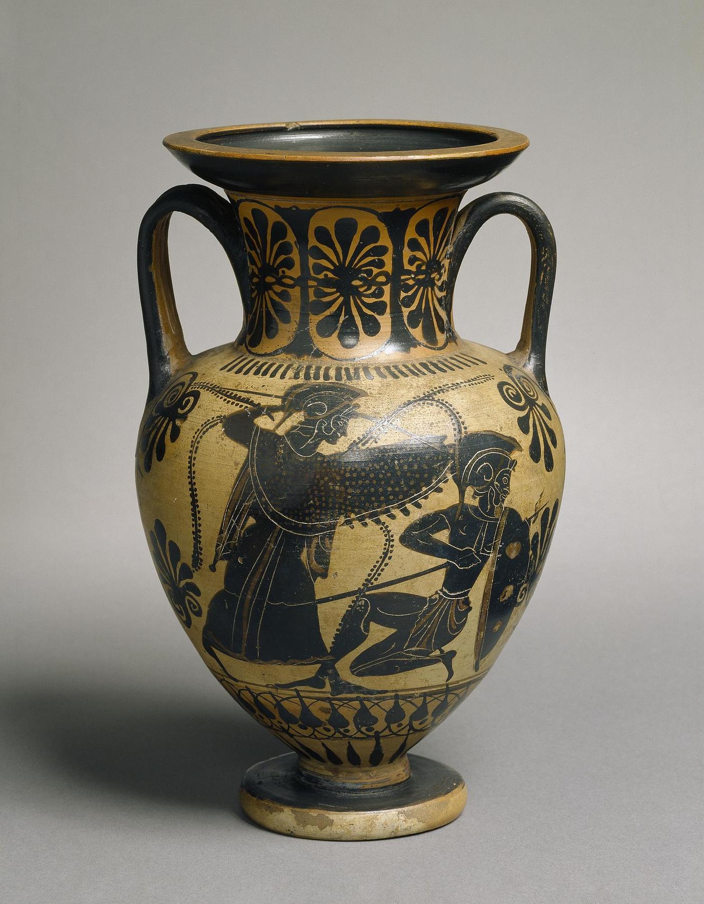 Amphora with Athena fighting against a Giant (A) and two figthting warriors (B), H536