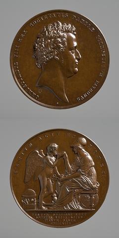 F55 Medaljens forside: Kong Christian 8. Medaljens bagside: Minerva og en genius