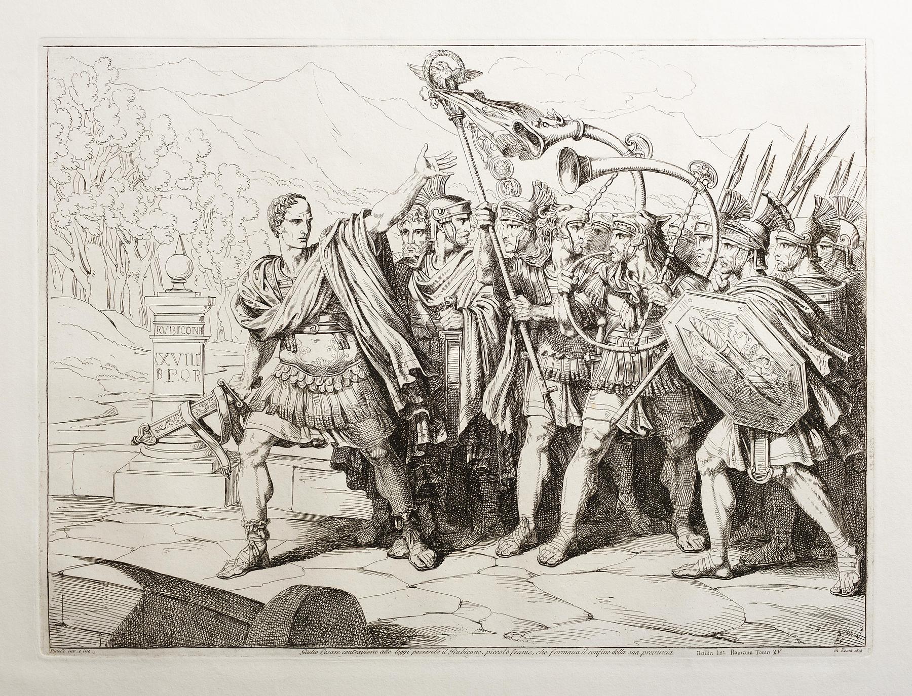 Giulio Cesare contraviene alle loggi passando il Rubicone, E943,86