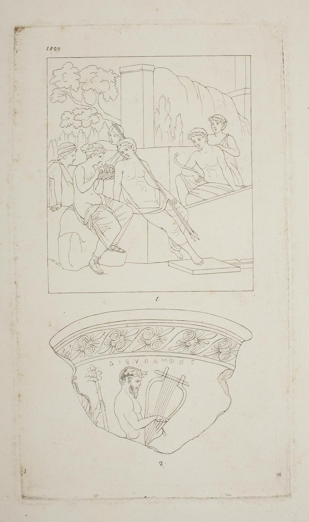 Kvinde fremviser amorinrede til jæger. Silen. Vase, E1605