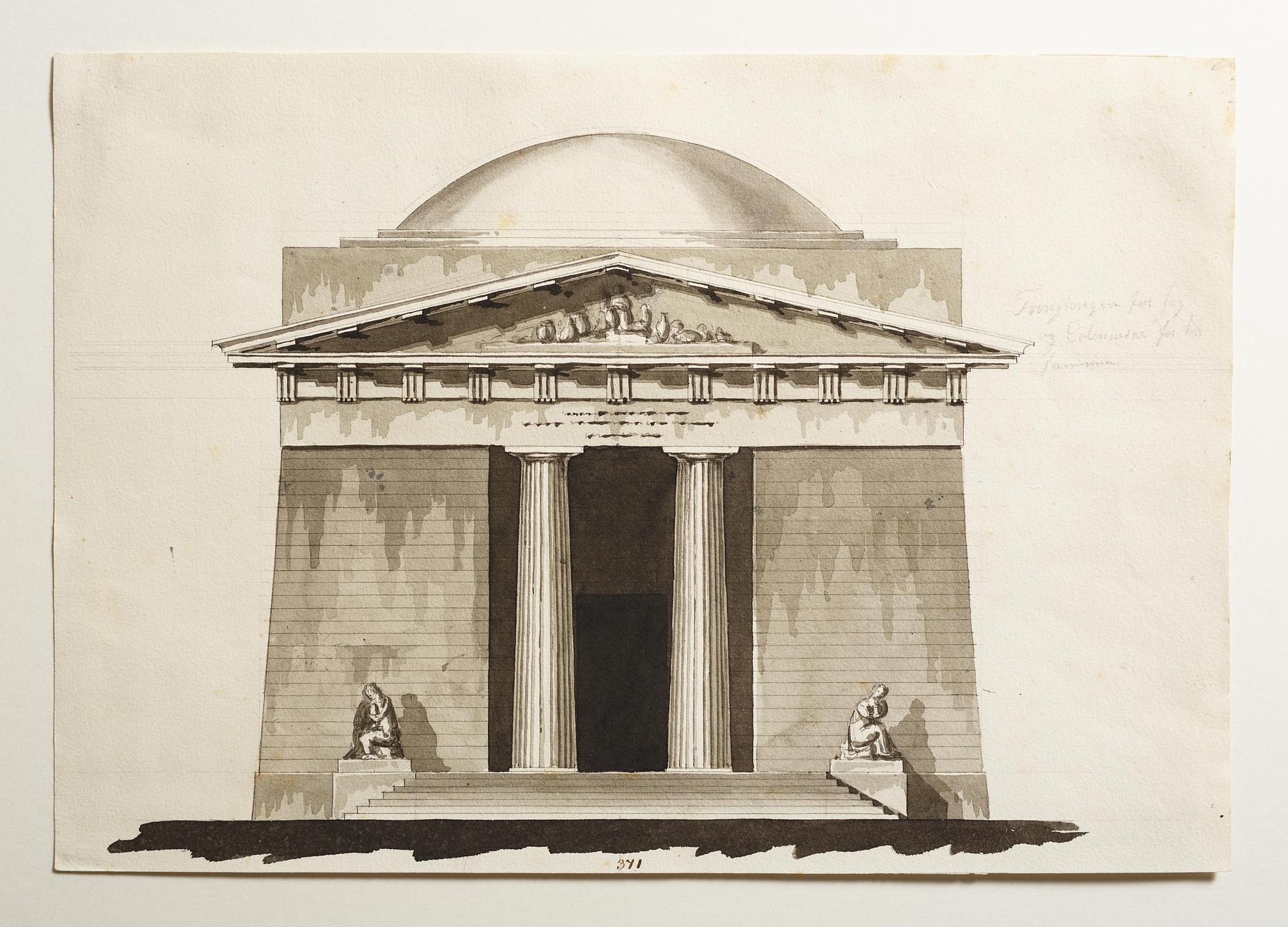 Udkast til et mausoleum eller gravkapel i antik stil, opstalt af facade, D859