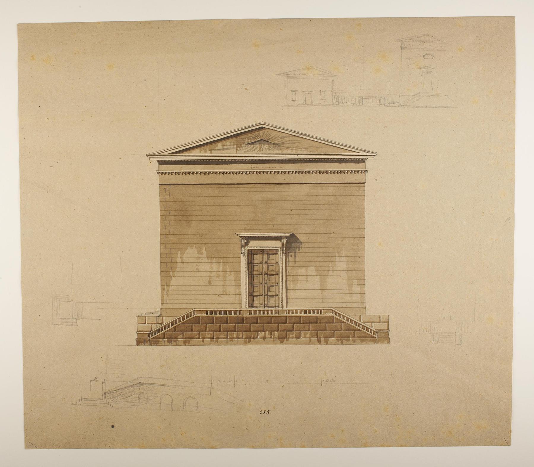 Udkast til et mausoleum eller gravkapel i antik stil, opstalt af facade, D863