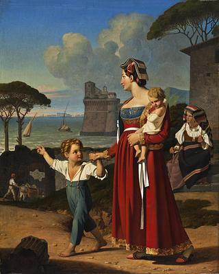 B224 Young Woman with Two Children and an Old Woman with a Distaff, in the Background the City of Nettuno