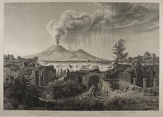E392 Pompeji med udsigt til Vesuv i udbrud 1838