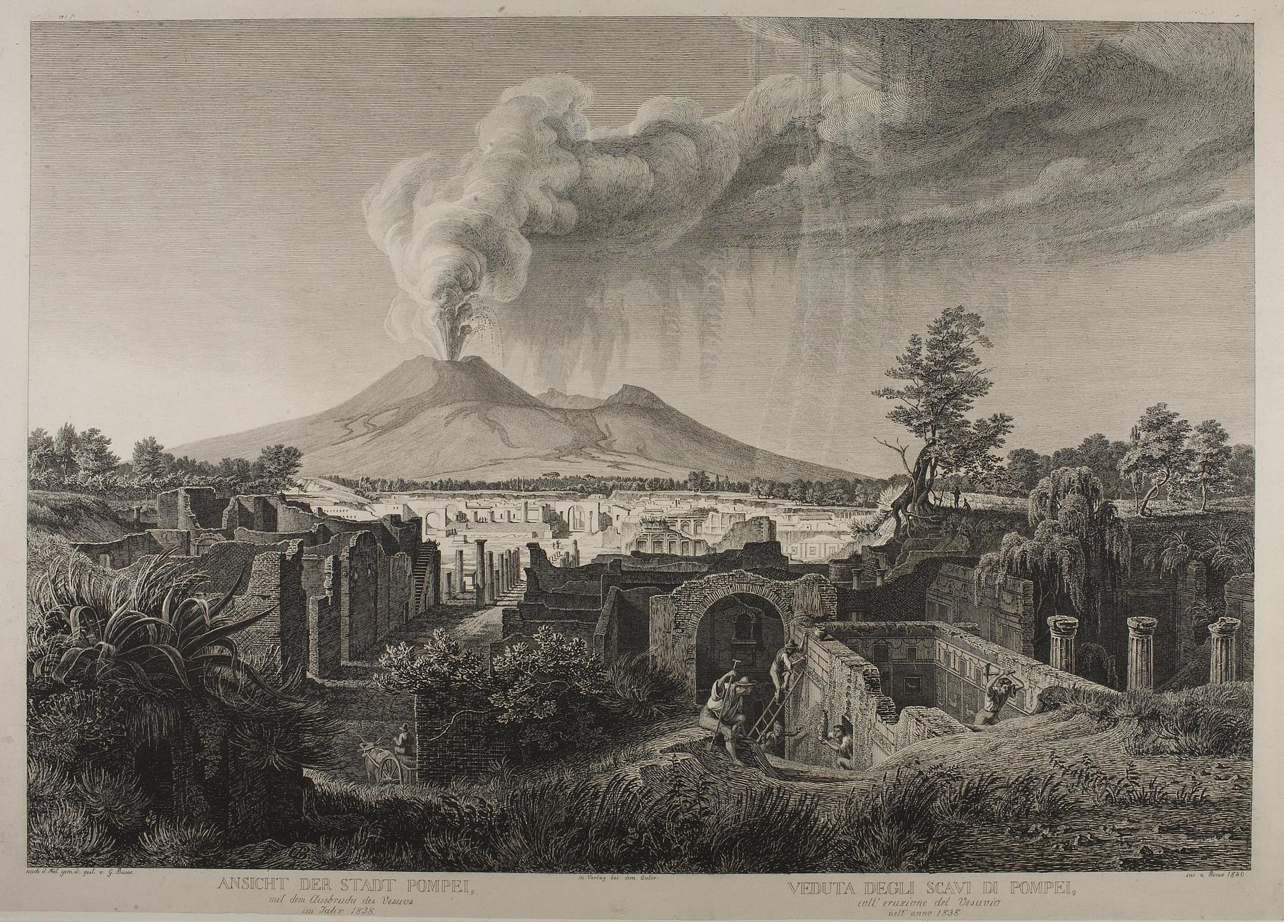 Pompeji med udsigt til Vesuv i udbrud 1838, E392