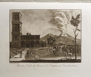 E550,54 Prospekt af kirken i Resina og Vesuvs udbrud 23. oktober 1822