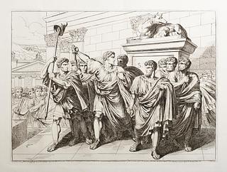 E943,94 Marco Giunio Bruto con li suoi Compagni Congiurati, dopo avere ucciso Giulio Cesare nel Senato