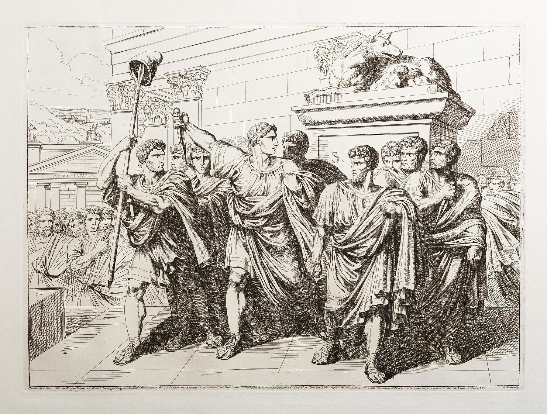 Marco Giunio Bruto con li suoi Compagni Congiurati, dopo avere ucciso Giulio Cesare nel Senato, E943,94
