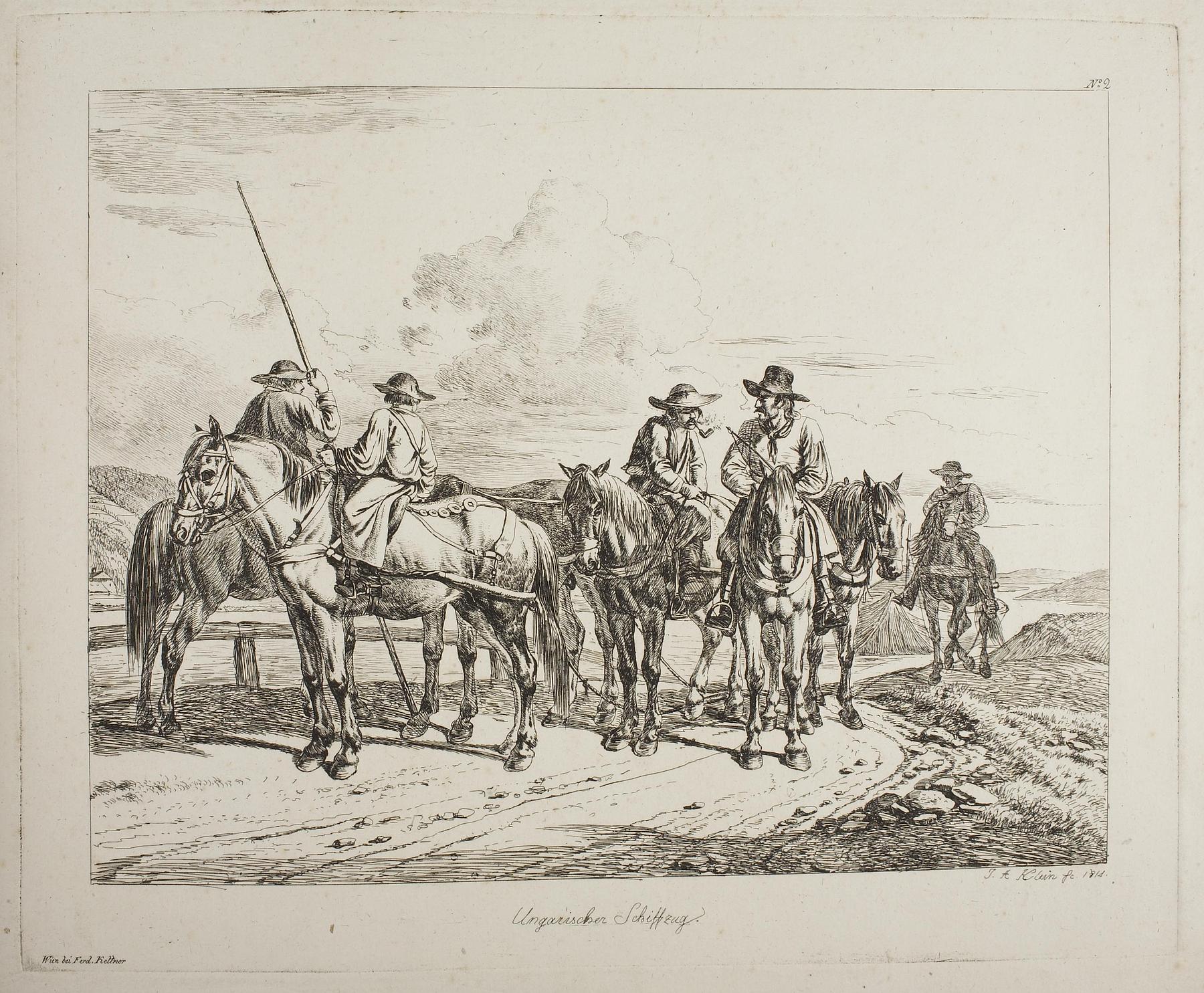 Hungarian horses and riders ready to pull a boat upstream, E667,2
