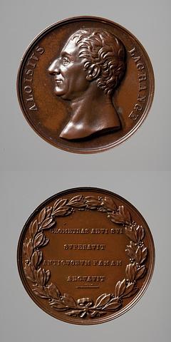 F68 Medaljens forside: Matematikeren Joseph-Louis Lagrange. Medaljens bagside: Laurbærkrans og inskription