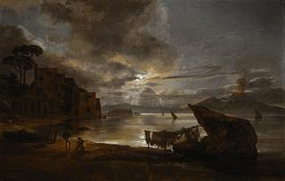 B177 The Bay of Naples by Moonlight and Vesuvius in Eruption