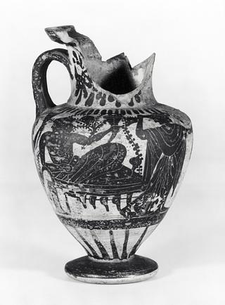 H535 Amfora med Dionysos, silen og mænade (A) og to krigere i kamp (B)