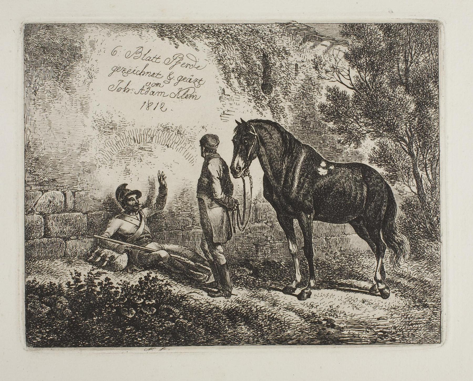 Frontispice for "6 Blatt Pferde gezeichnet & geätzt von Joh. Adam Klein". Rider resting, E646,1