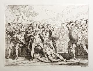 E943,43 Valerio Corvo, der har dræbt en Gallo-soldat af gigantisk statur i en duel. Mens han er ved at klæde ham af, løber gallerne, som ikke er i stand til at holde sig selv tilbage, mod ham for at hævne ham, men de bliver fuldstændigt besejret af romerne