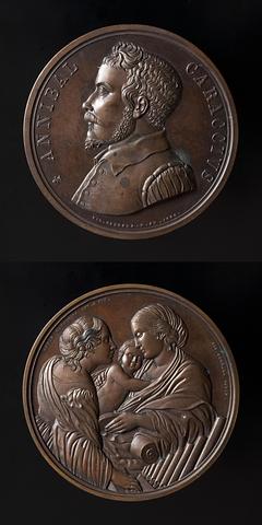 F50 Medaljens forside: Annibale Carracci. Medaljens bagside: Maria med barnet og den hellige Cecilia