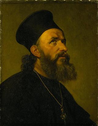 B175 Portræt af en armenisk præst. (På bagsiden nøgenstudie af en ung mand)