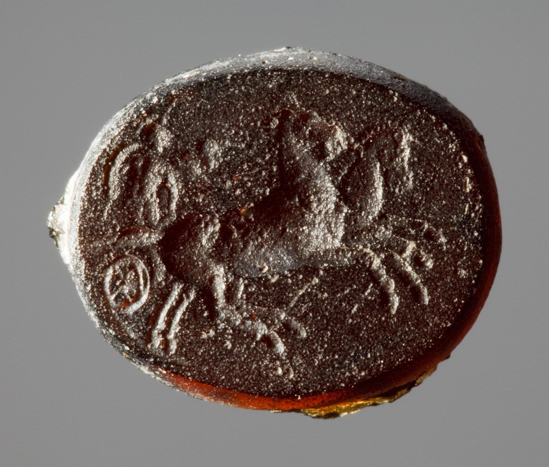 Warrior and charioteer in a chariot drawn by two horses, I885