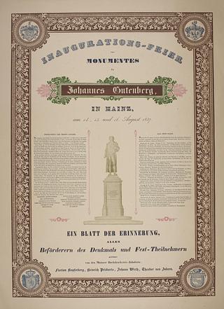 E2271 Plakat vedrørende afsløringen af Thorvaldsens monument for Johann Gutenberg i Mainz