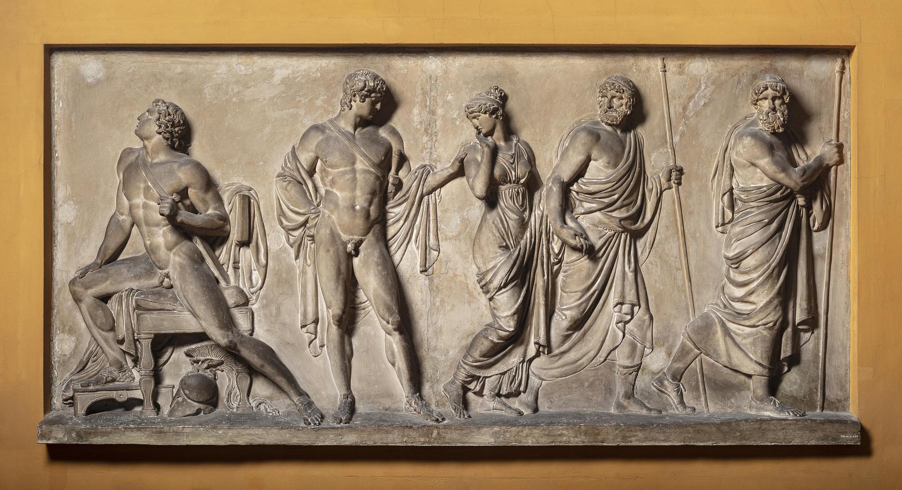 Briseis føres væk fra Achilleus af Agamemnons herolder, A490