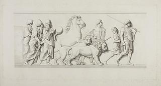E36e Tre kaldæiske astrologer, perser med en løve og dreng med en tiger