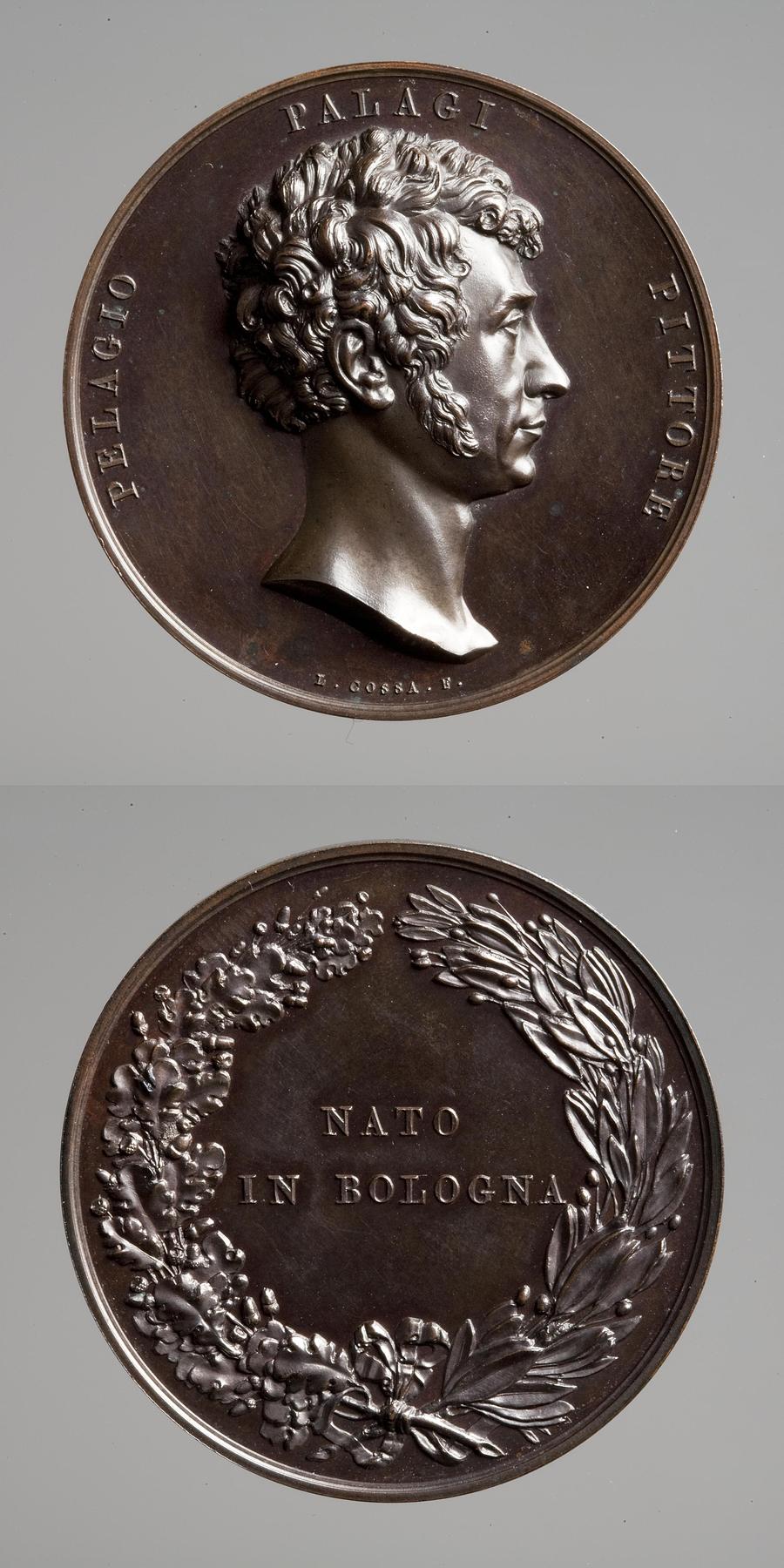 Medaljens forside: Pelagio Palagi. Medaljens bagside: Inskription og en krans af ege- og laurbærgrene, F57