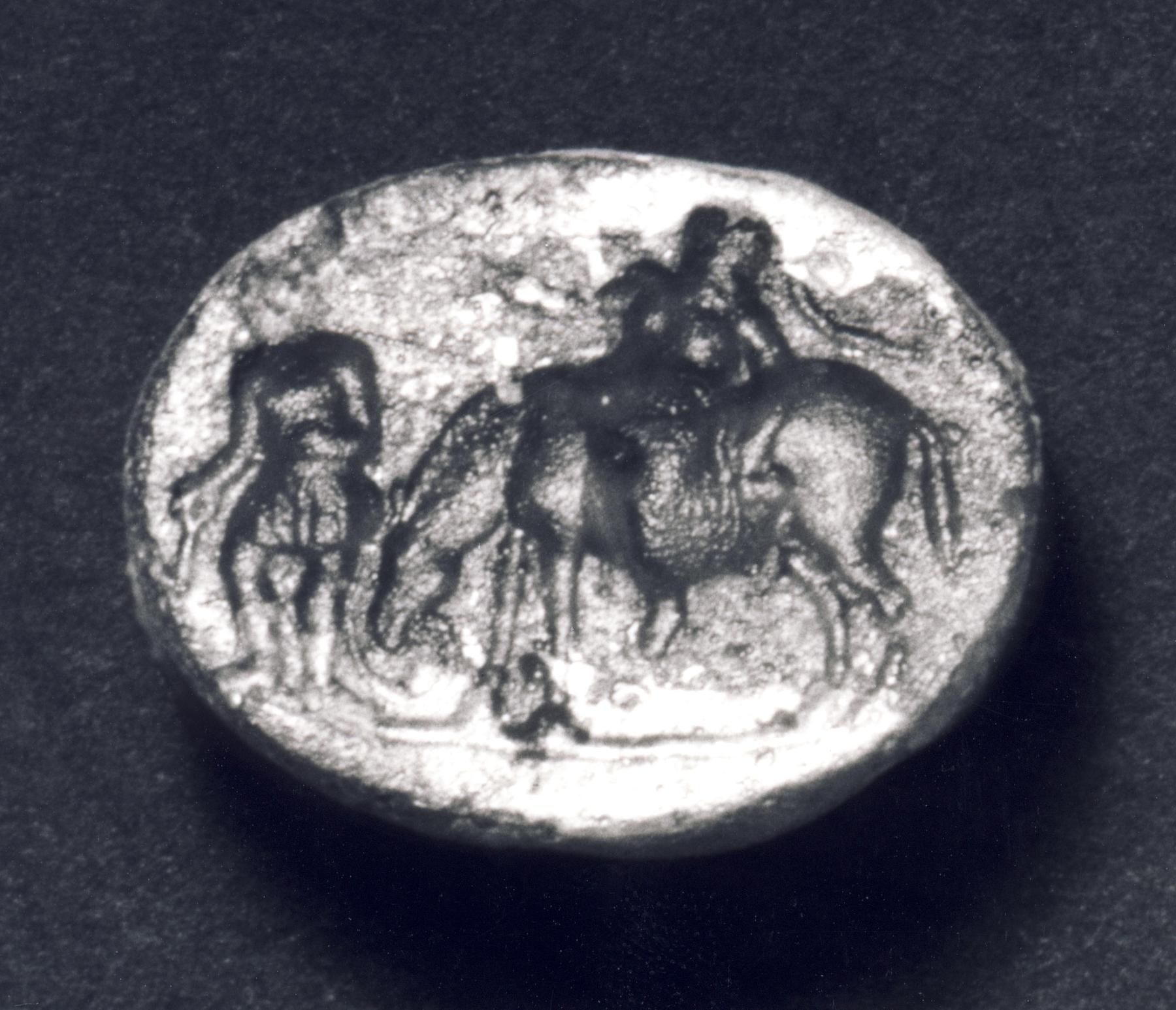 Silenus on a donkey led by a bacchant, I354