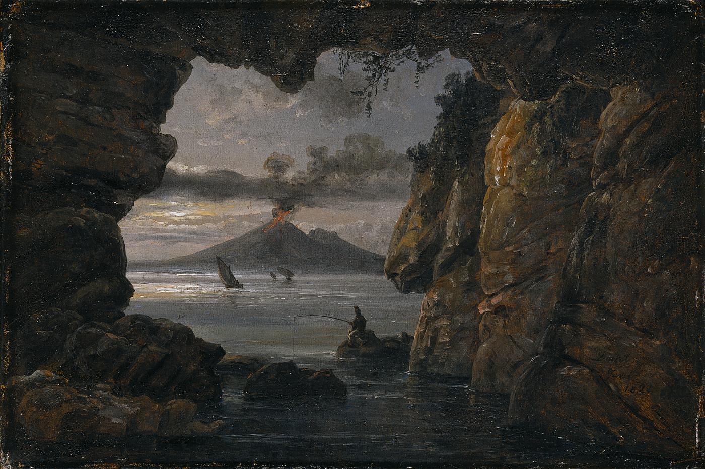 View from a Grotto of the Bay of Naples with Vesuvius in Eruption, B180