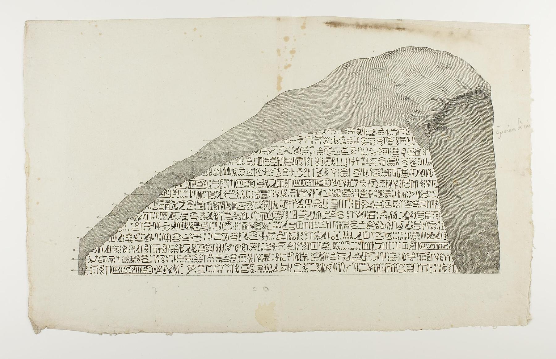 Dekret, hieroglyfisk inskription fra Rosettestenen reproduceret på foranledning af Adolf Heinrich Friedrich Schlichtegroll, E1338