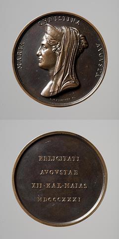 F63 Medaljens forside: Dronning Maria Christina af Begge Sicilier. Medaljens bagside: Inskription