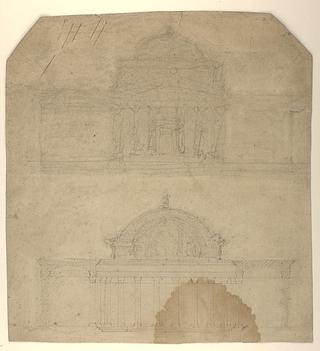 D1867 Museum to Thorvaldsen, Possibly Project Suggesting to Use the Uncompleted Frederik's Church in Copenhagen, Elevation