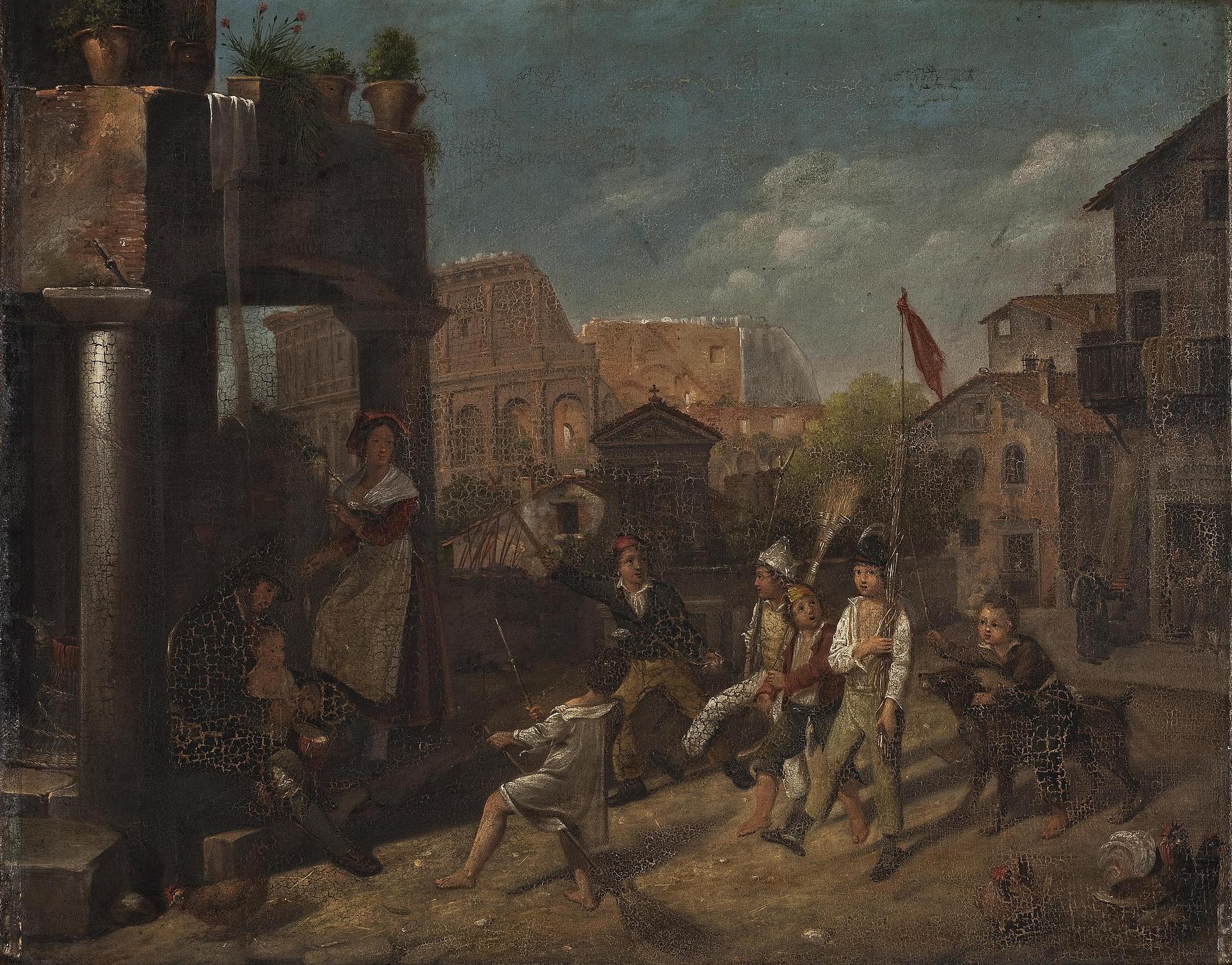 Børn leger soldater i en romersk gade, B75