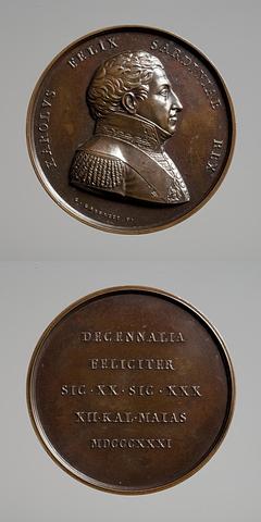 F62 Medal obverse: King Charles Felix of Sardinia. Medal reverse: Inscription