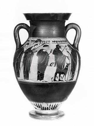 H549 Amphora with the judgement of Paris (A) and departing warriors (B)