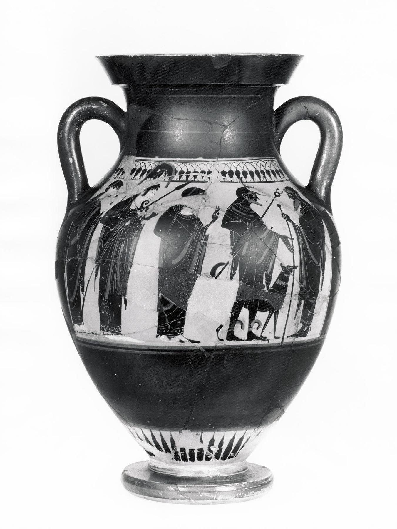Amphora with the judgement of Paris (A) and departing warriors (B), H549