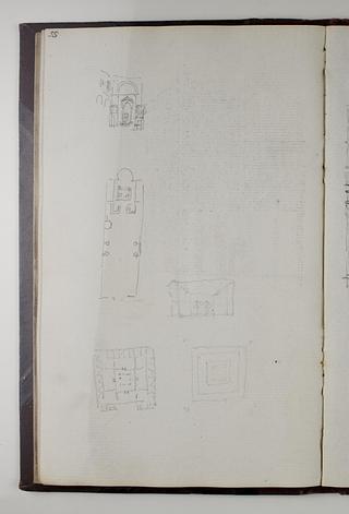 D1778,55 Kirke, grundplan og interiør. Plan og interiør fra et pompeijansk hus(?)