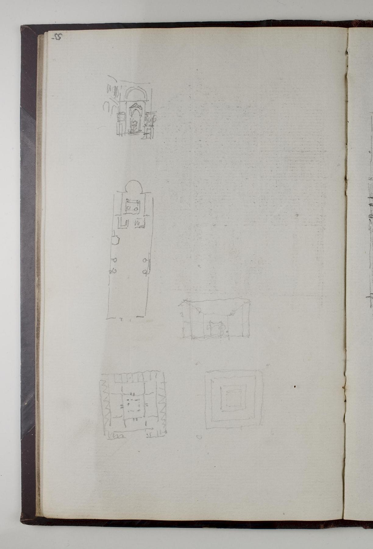 Kirke, grundplan og interiør. Plan og interiør fra et pompeijansk hus(?), D1778,55