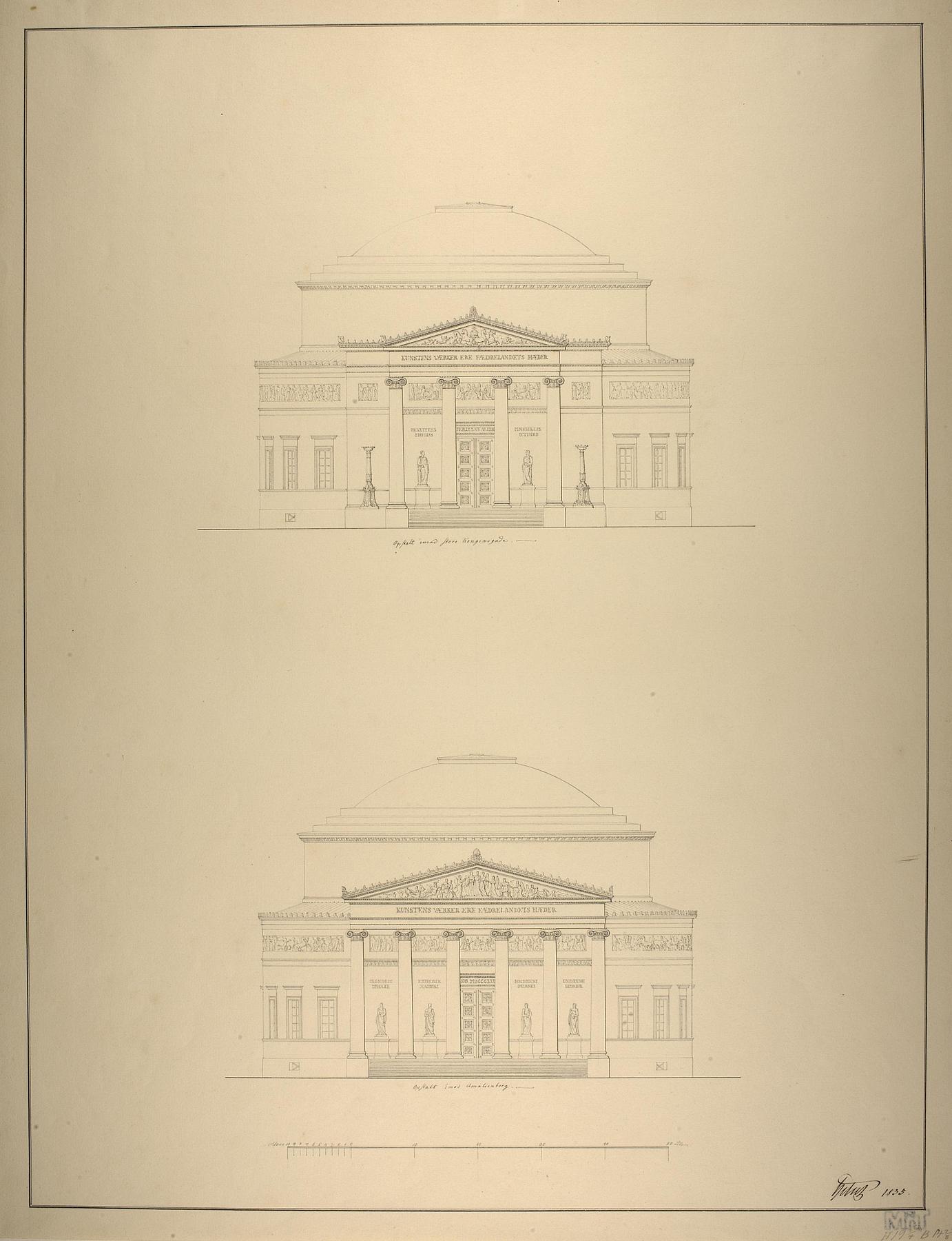 Museum to Thorvaldsen, Project Suggesting to Use the Uncompleted Frederik's Church in Copenhagen, Elevation, D829