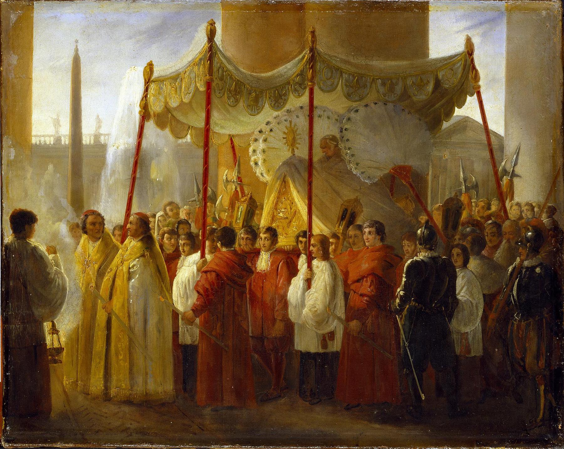 Pope Pius VIII Is Carried through the Colonnade of St. Peter's Basilica in a Corpus Christi Procession, B79